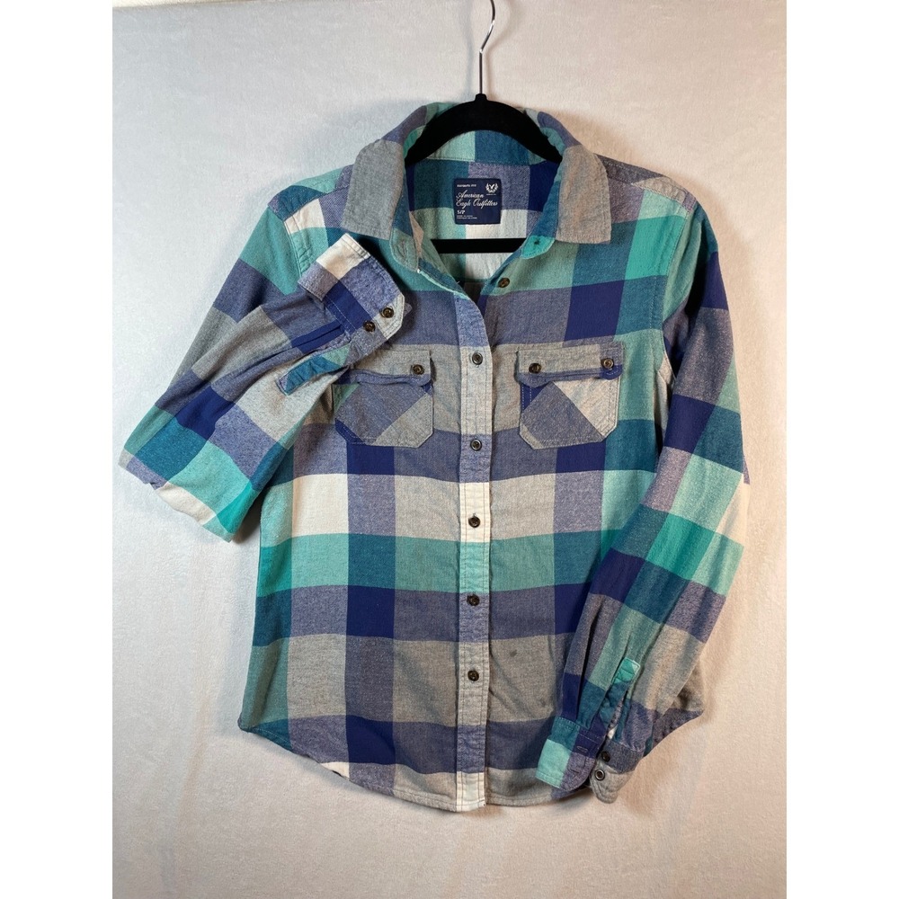 Y2K plaid flannel shirt vintage american eagle womens S buffalo check fall cozy